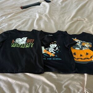 Kids Halloween Graphic Tees - Black with Orange & Green Prints